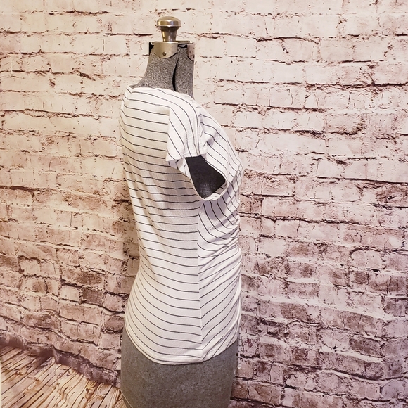 NWT Max Studio Black and White Stripe Top Ruched Front with Braid Trim Small - Picture 4 of 6